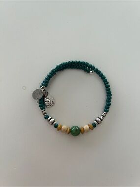 Alex and Ani green and Yellow Beaded Bracelet with Gold Charms